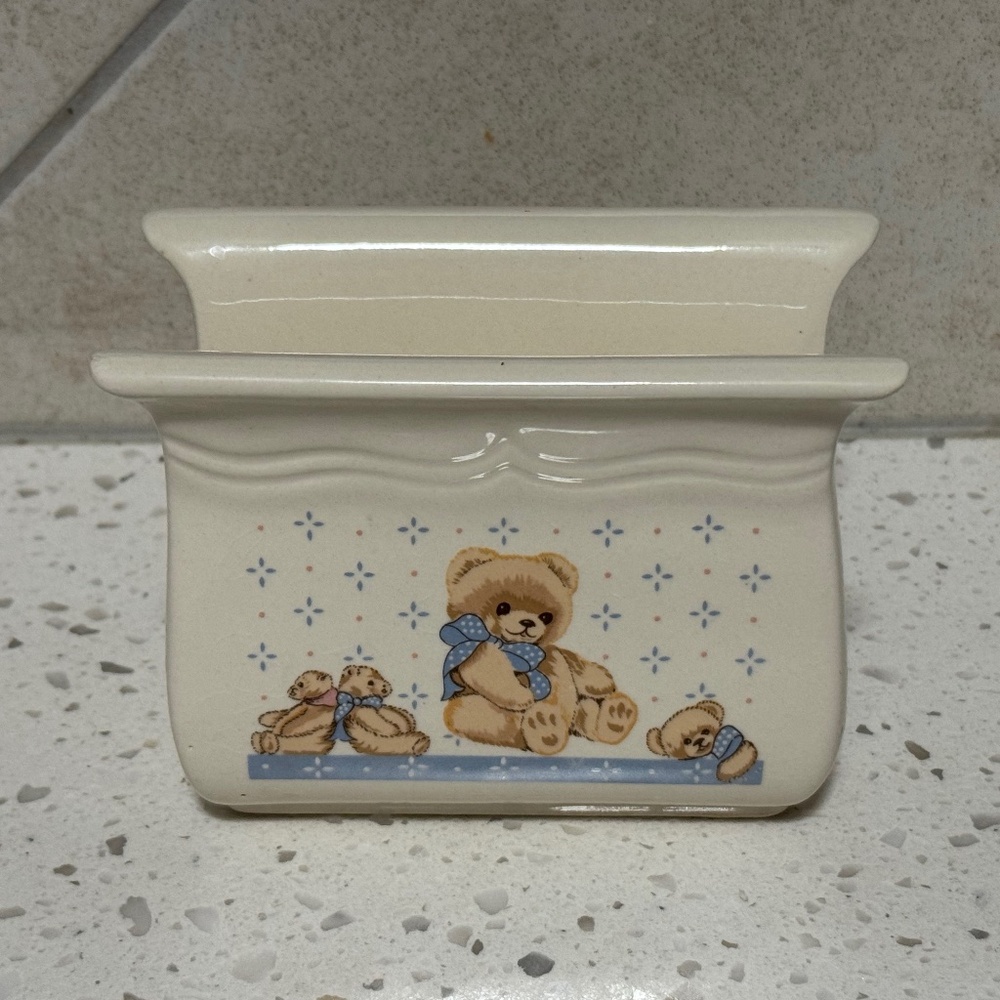 Tienshan Stoneware Vintage “Theodore Bear” Napkin Holder